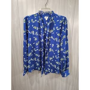 J.CREW Womens M Blouse Shirt Tie Neck Liberty Art Floral Blue New Business